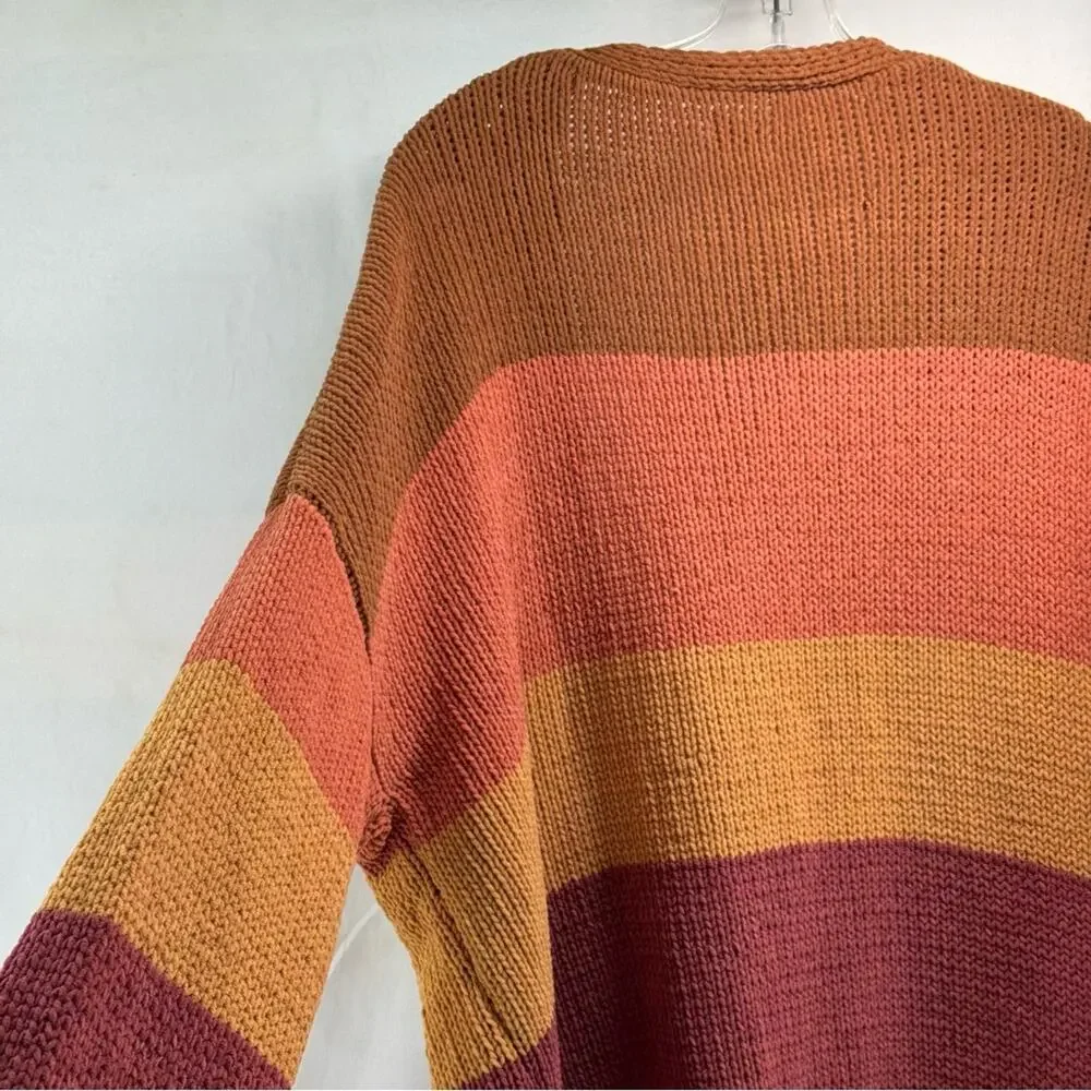 Umgee Women’s Large fall colors Striped Open-Front Cardigan Sweater